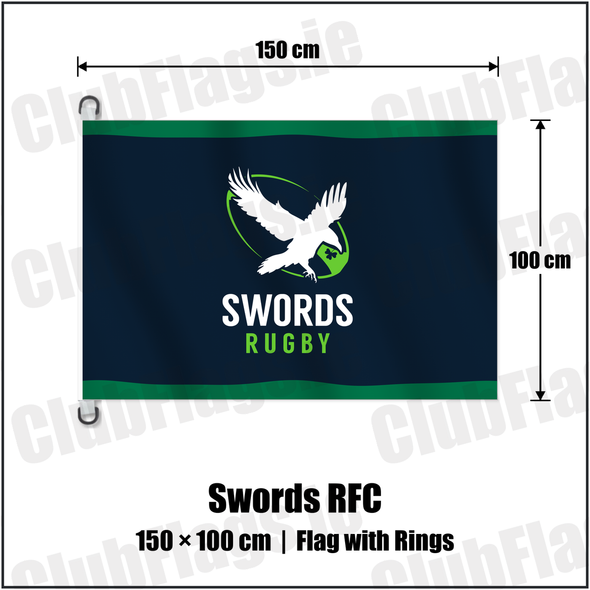 Swords RFC 150cm x 100cm Flag Pole Flag with Rings with the club crest and colours, Dublin Rugby - ClubFlags.ie