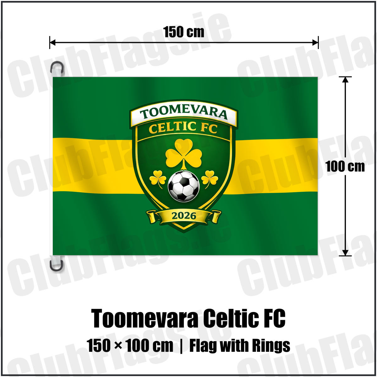 Toomevara Celtic FC 150cm x 100cm Flag Pole Flag with Rings with the club crest and colours, Tipperary Football - ClubFlags.ie