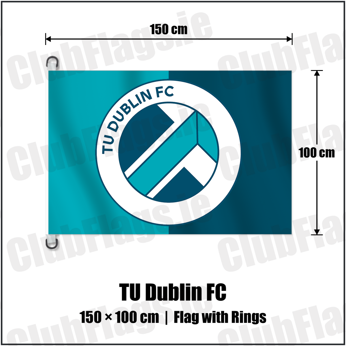 TU Dublin FC 150cm x 100cm Flag Pole Flag with Rings with the club crest and colours, Dublin Football - ClubFlags.ie
