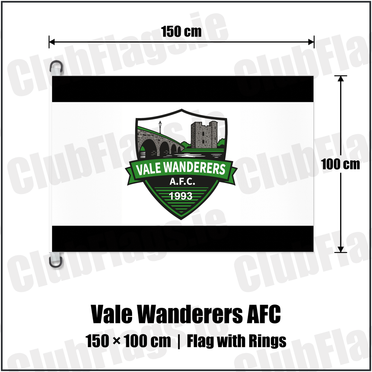 Vale Wanderers AFC 150cm x 100cm Flag Pole Flag with Rings with the club crest and colours, Carlow football - ClubFlags.ie