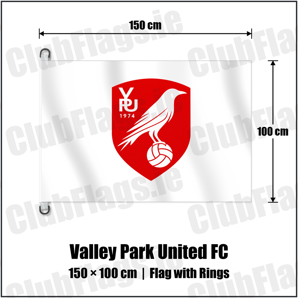 Valley Park United FC 150cm x 100cm Flag Pole Flag with Rings with the club crest and colours, Dublin Football - ClubFlags.ie