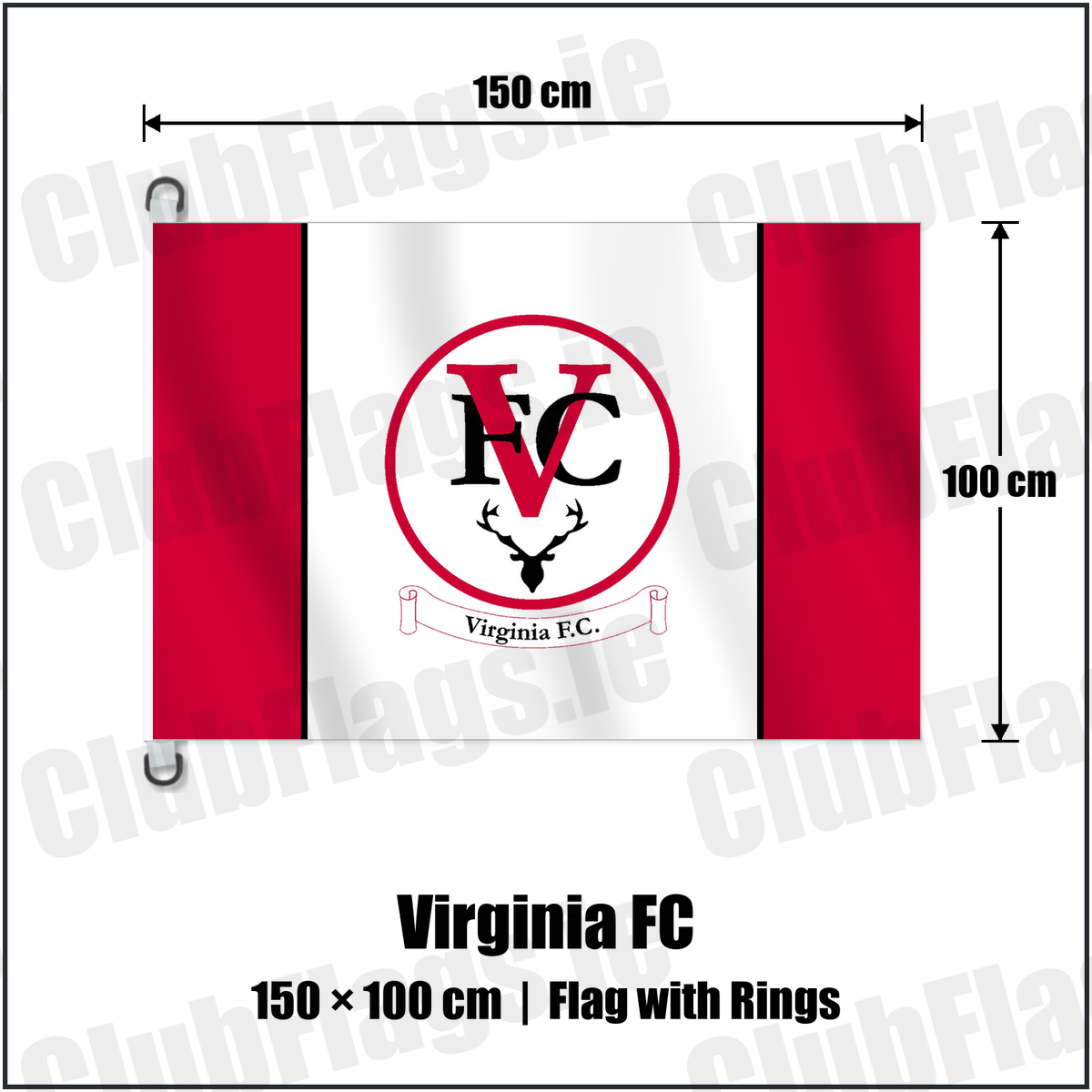 Virginia FC 150cm x 100cm Flag Pole Flag with Rings with the club crest and colours, Cavan Football - ClubFlags.ie