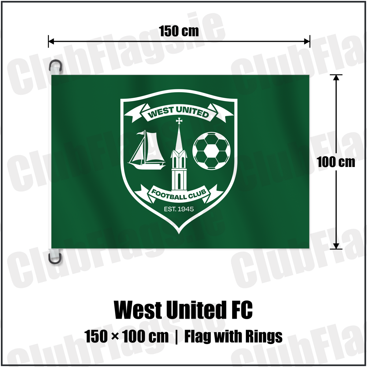 West United FC 150cm x 100cm Flag Pole Flag with Rings with the club crest and colours, Galway Football - ClubFlags.ie