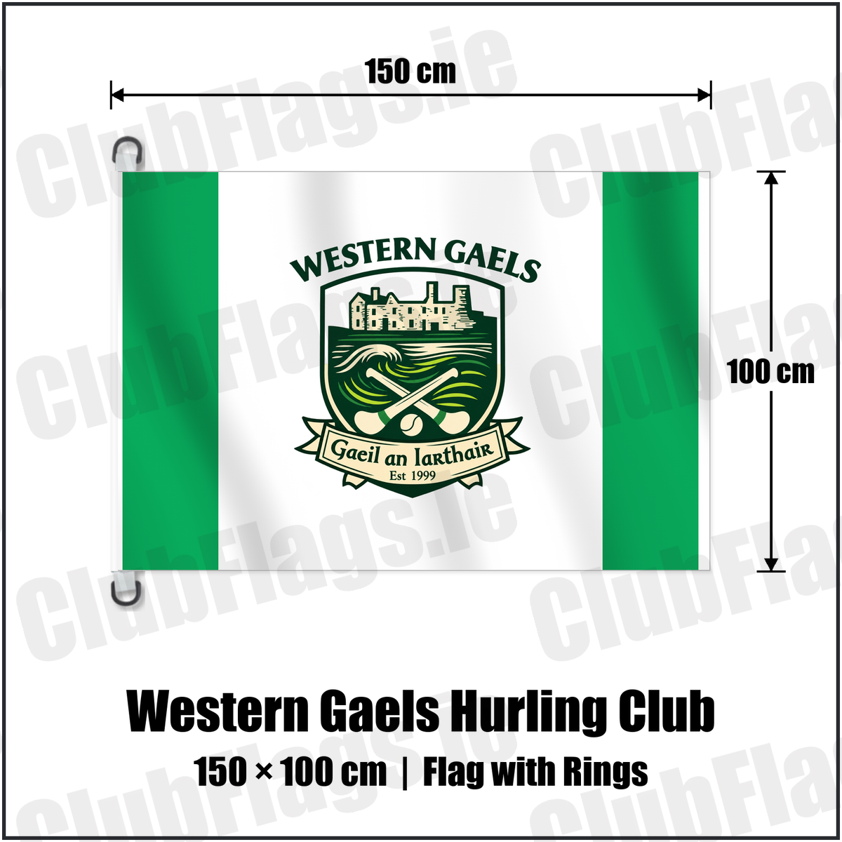 Western Gaels Hurling Club 150cm x 100cm Flag Pole Flag with Rings with the club crest and colours, Sligo GAA - ClubFlags.ie