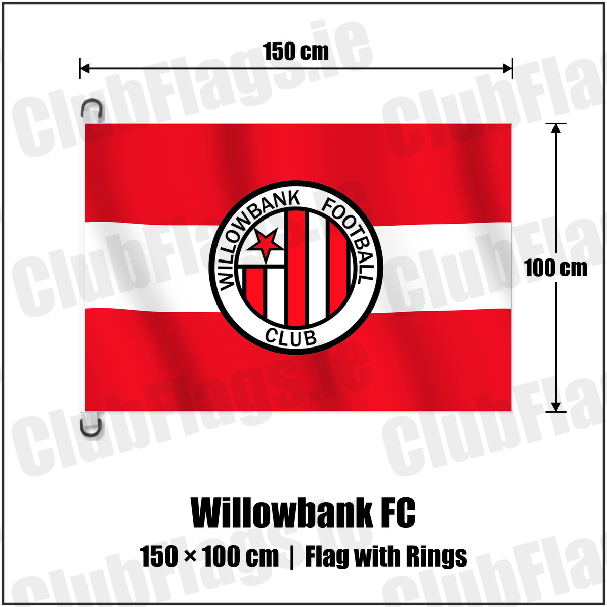 Willowbank FC 150cm x 100cm Flag Pole Flag with Rings with the club crest and colours, Antrim Football - ClubFlags.ie