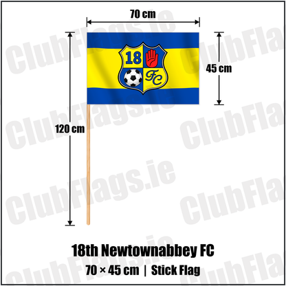 18th Newtownabbey FC 45cm x 70cm Stick Flag with the club crest and colours, Antrim Football - ClubFlags.ie