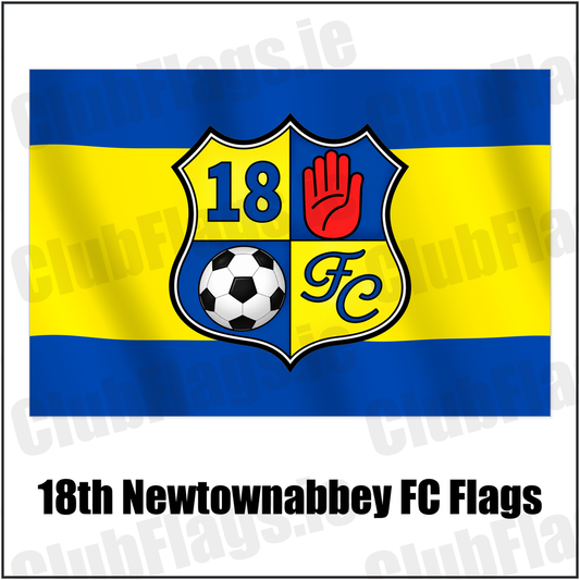 18th Newtownabbey FC Flags with the club crest and colours, Antrim Football - ClubFlags.ie
