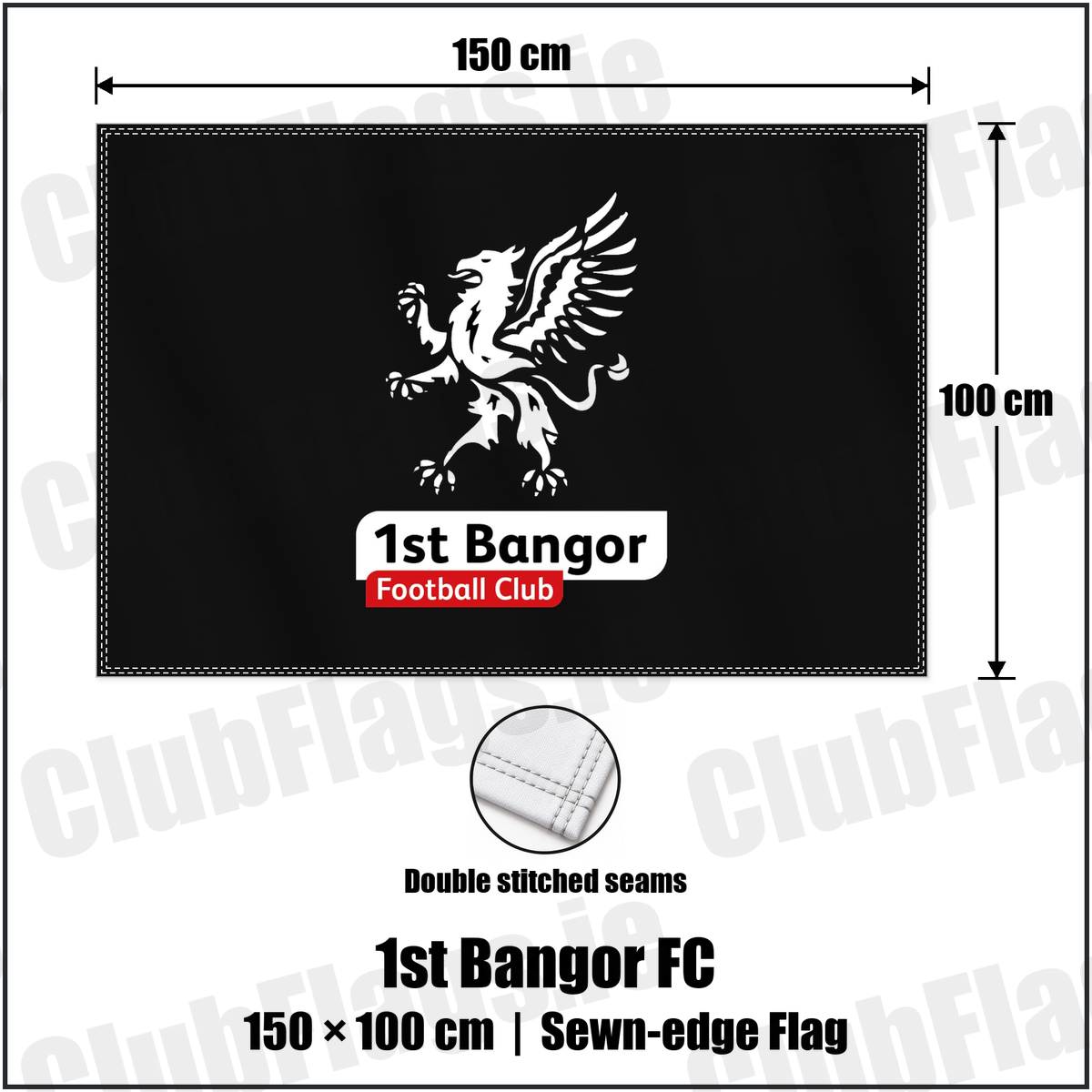 1st Bangor FC 100cm x 150cm Flag (sewn on the edges) with the club crest and colours, Down Football - ClubFlags.ie