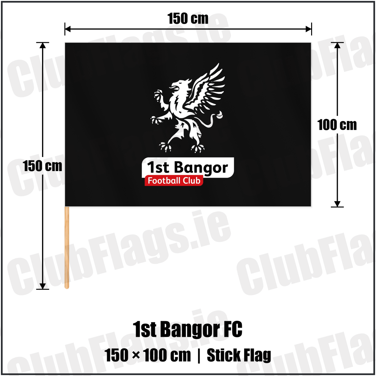 1st Bangor FC 100cm x 150cm Stick Flag with the club crest and colours, Down Football - ClubFlags.ie