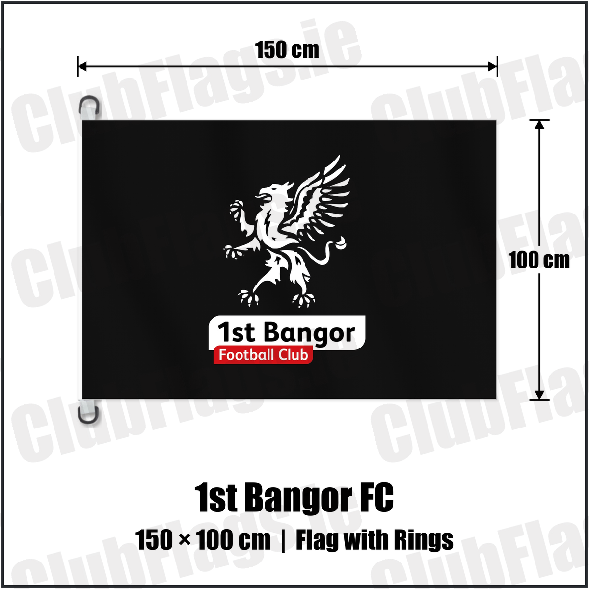 1st Bangor FC 150cm x 100cm Flag Pole Flag with Rings with the club crest and colours, Down Football - ClubFlags.ie