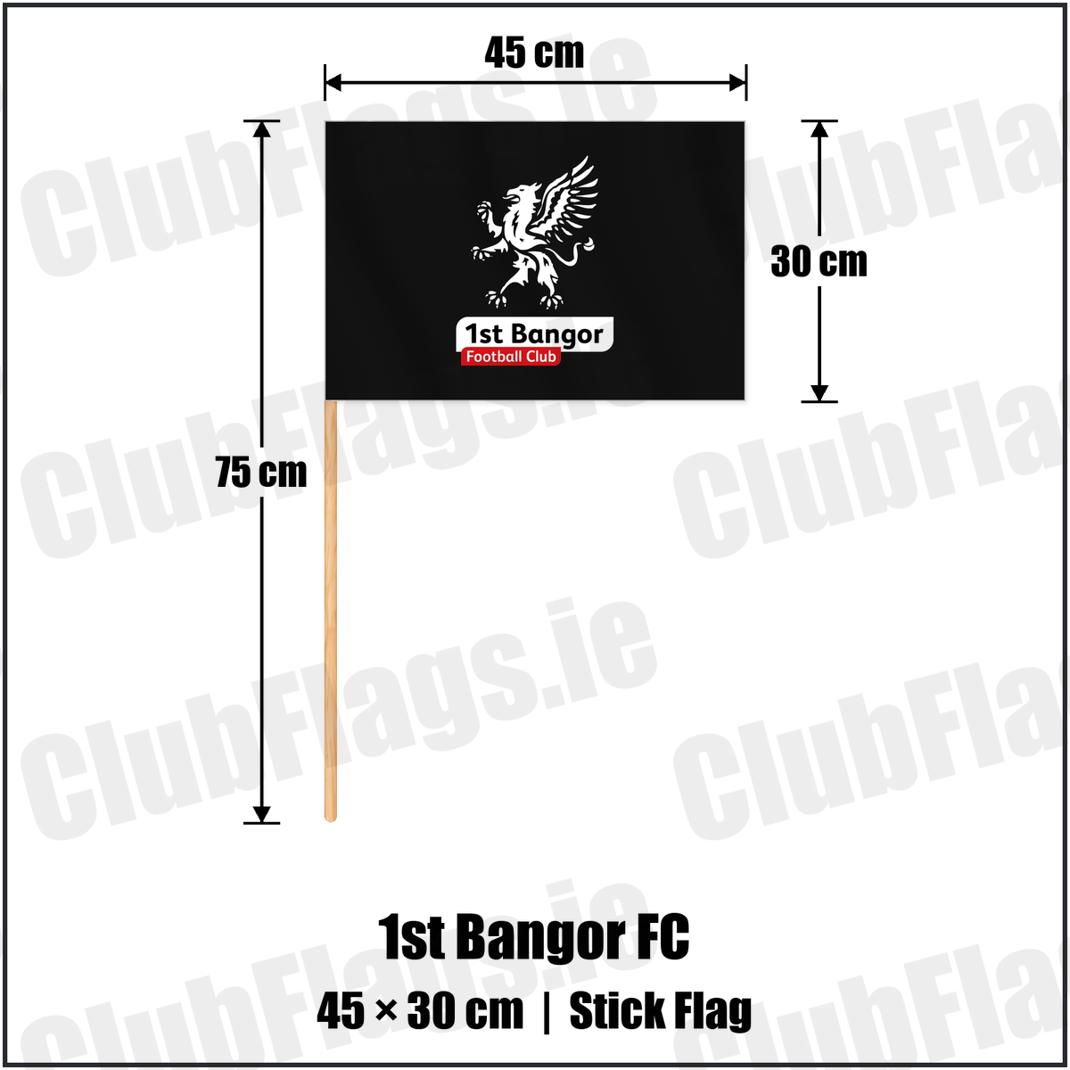 1st Bangor FC 30cm x 45cm Stick Flag with the club crest and colours, Down Football - ClubFlags.ie