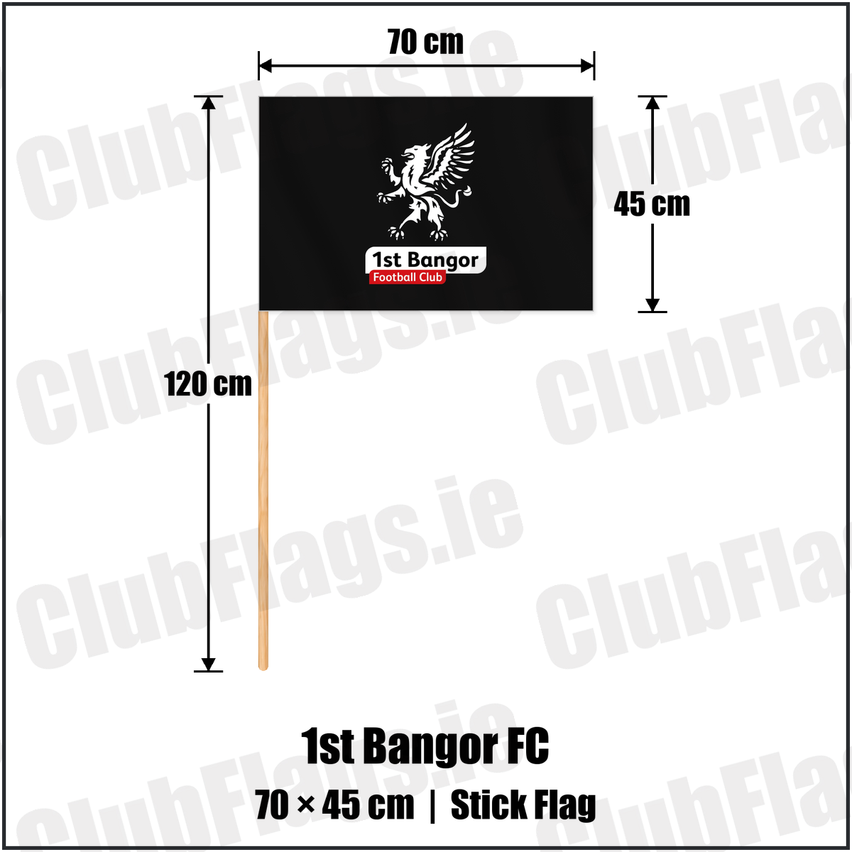 1st Bangor FC 45cm x 70cm Stick Flag with the club crest and colours, Down Football - ClubFlags.ie