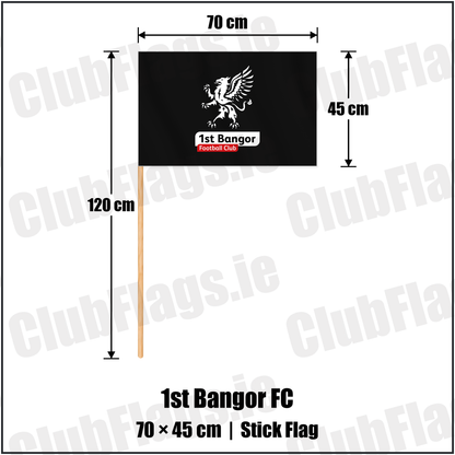 1st Bangor FC 45cm x 70cm Stick Flag with the club crest and colours, Down Football - ClubFlags.ie