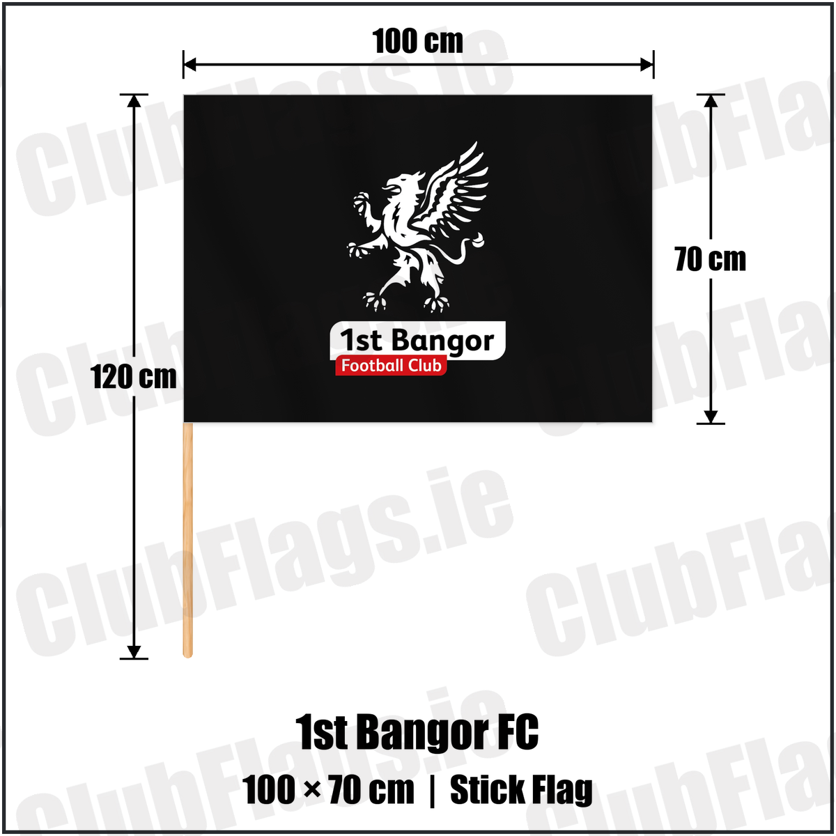 1st Bangor FC 70cm x 100cm Stick Flag with the club crest and colours, Down Football - ClubFlags.ie