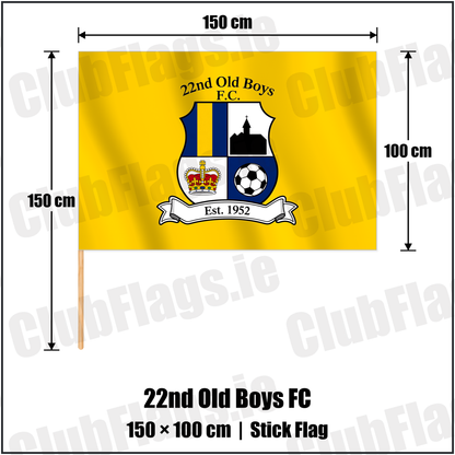 22nd Old Boys FC 100cm x 150cm Stick Flag with the club crest and colours, Antrim Football - ClubFlags.ie