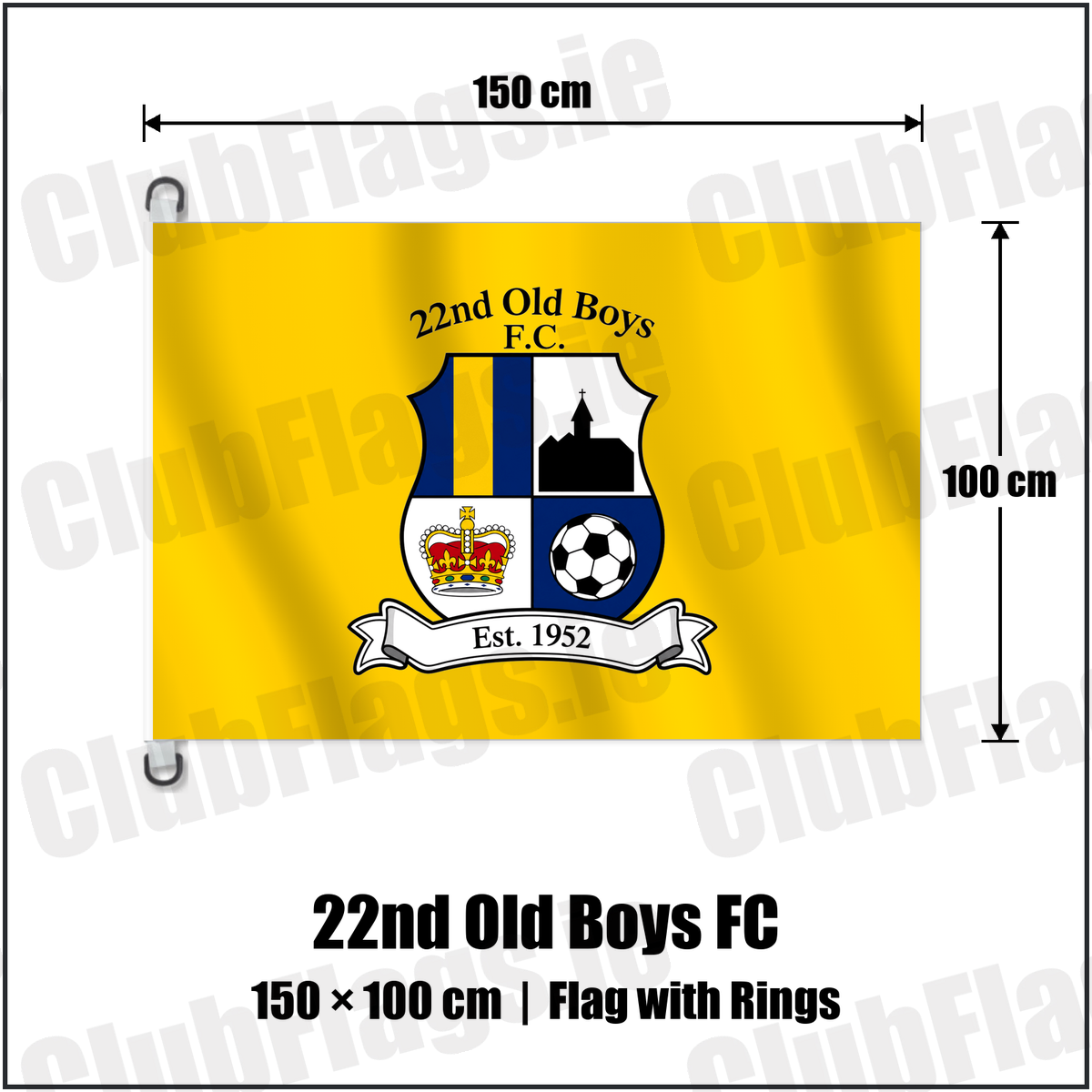 22nd Old Boys FC 150cm x 100cm Flag Pole Flag with Rings with the club crest and colours, Antrim Football - ClubFlags.ie