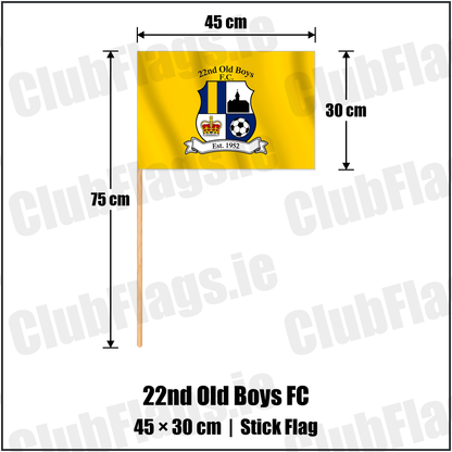 22nd Old Boys FC 30cm x 45cm Stick Flag with the club crest and colours, Antrim Football - ClubFlags.ie