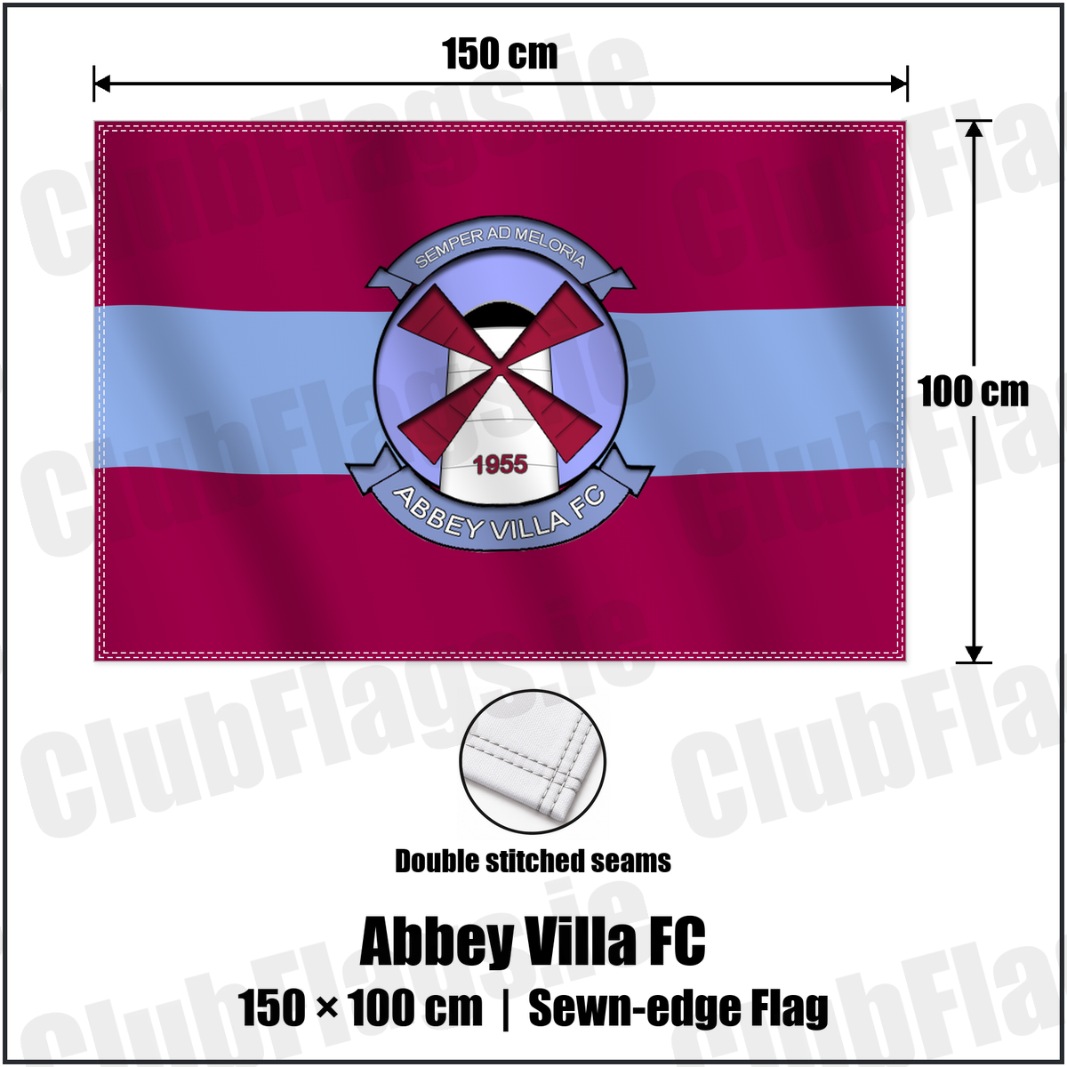 Abbey Villa FC 100cm x 150cm Flag (sewn on the edges) with the verified club crest and colours, Down Football - ClubFlags.ie