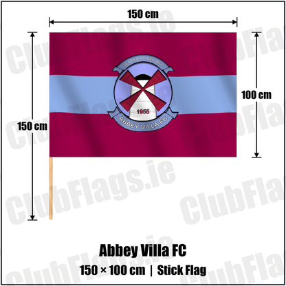 Abbey Villa FC 100cm x 150cm Stick Flag with the verified club crest and colours, Down Football - ClubFlags.ie
