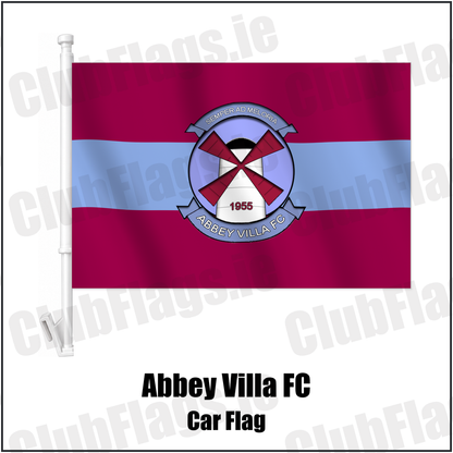 Abbey Villa FC Car Flag with the verified club crest and colours, Down Football - ClubFlags.ie
