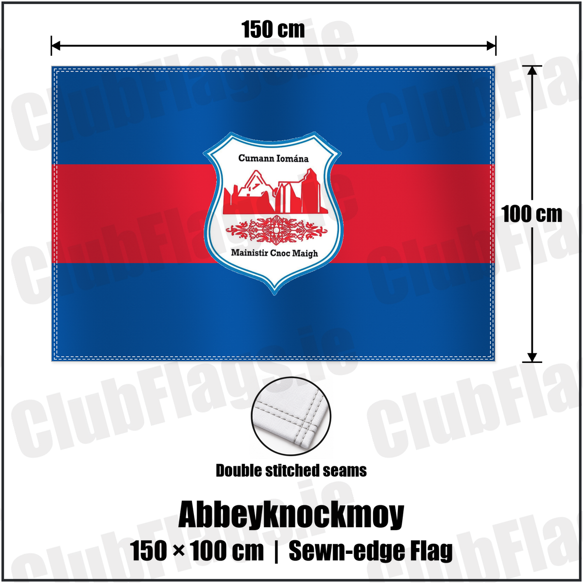 Abbeyknockmoy 100cm x 150cm Flag (sewn on the edges) with the club crest and colours, Galway GAA - ClubFlags.ie