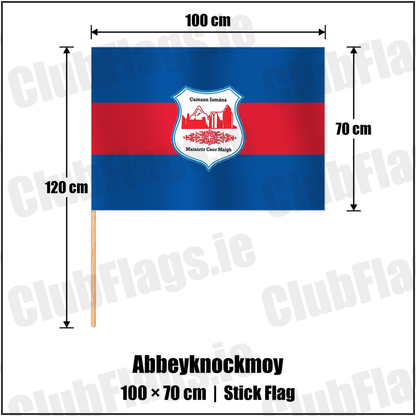 Abbeyknockmoy 70cm x 100cm Stick Flag with the club crest and colours, Galway GAA - ClubFlags.ie