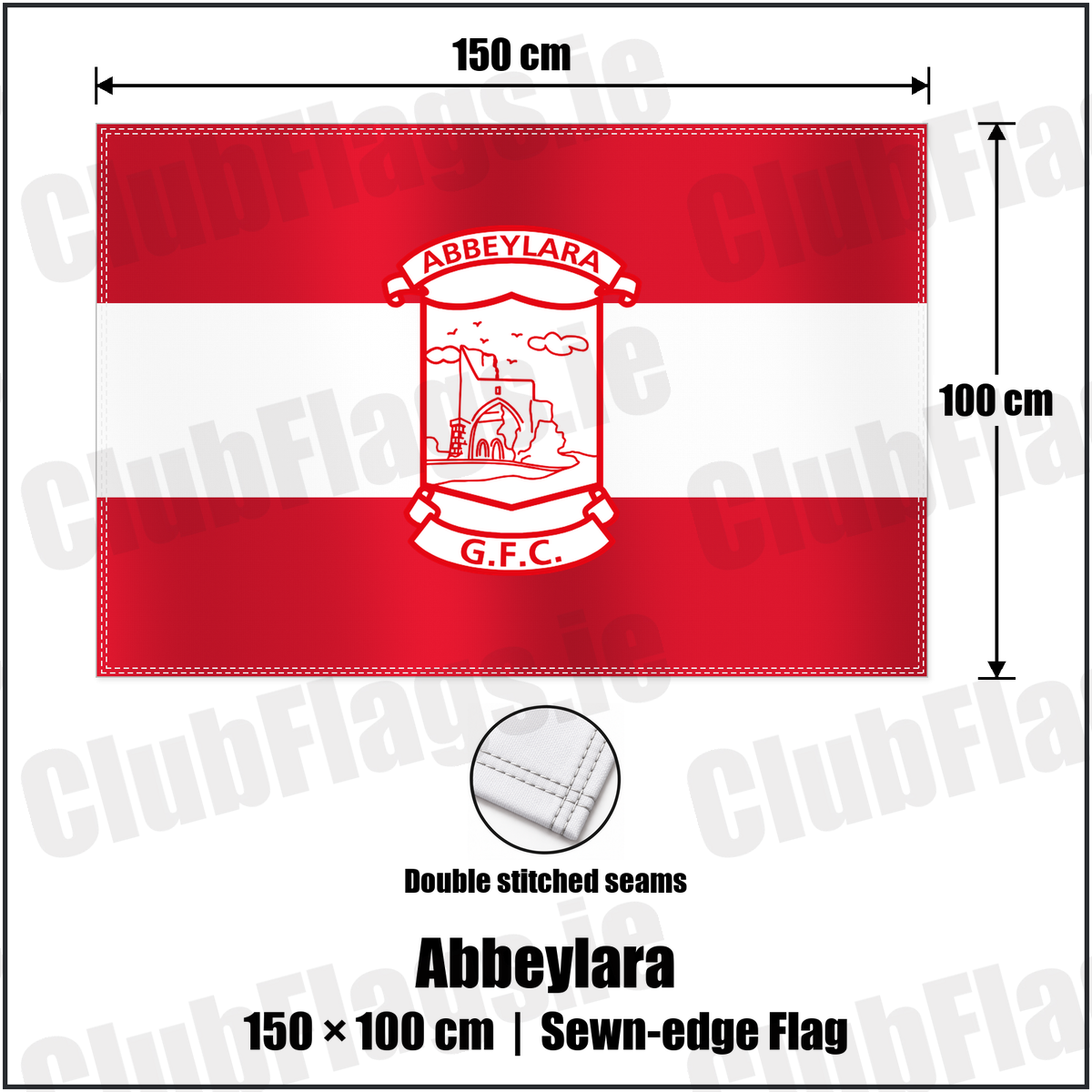Abbeylara 100cm x 150cm Flag (sewn on the edges) with the club crest and colours, Longford GAA - ClubFlags.ie