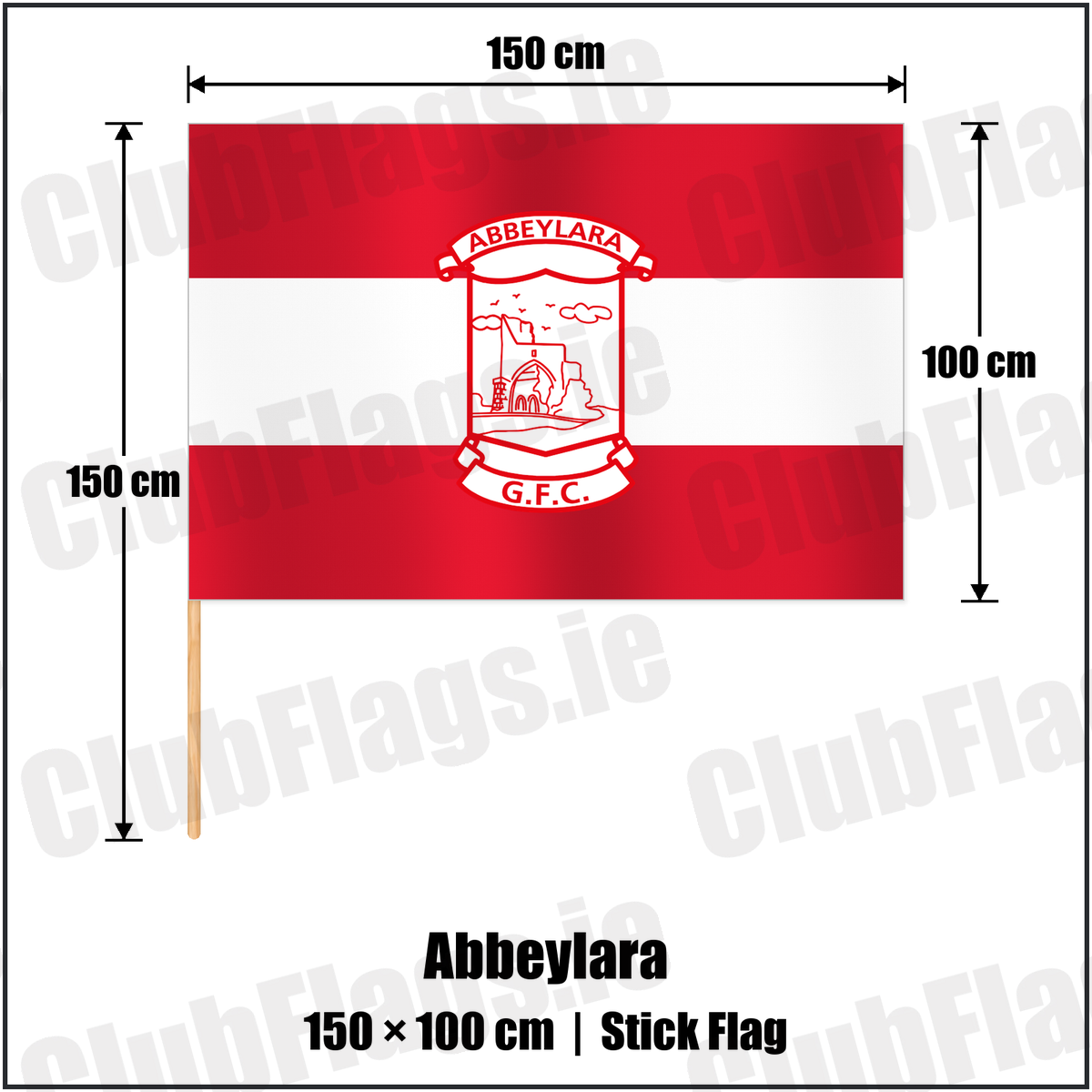 Abbeylara 100cm x 150cm Stick Flag with the club crest and colours, Longford GAA - ClubFlags.ie