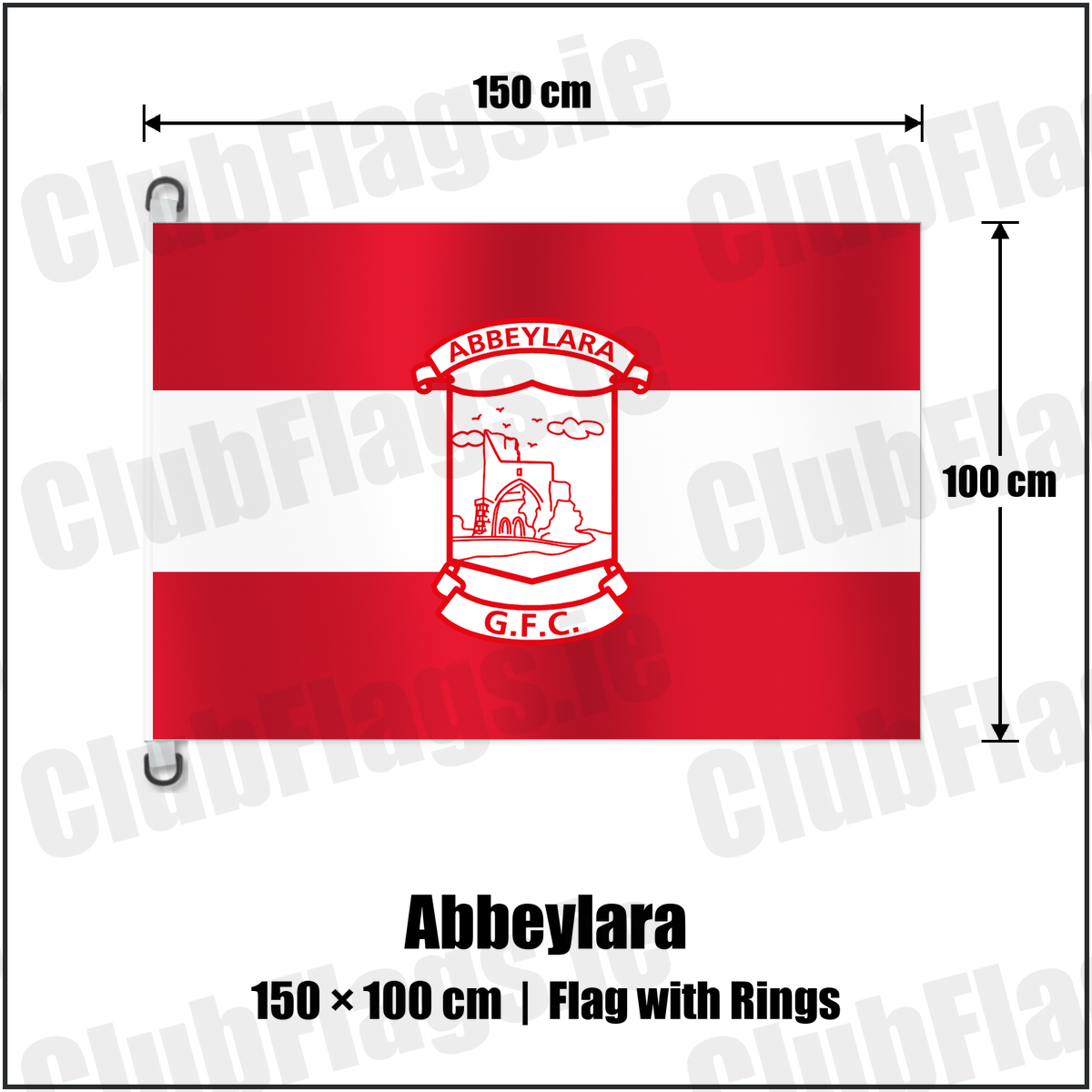 Abbeylara 150cm x 100cm Flag Pole Flag with Rings with the club crest and colours, Longford GAA - ClubFlags.ie
