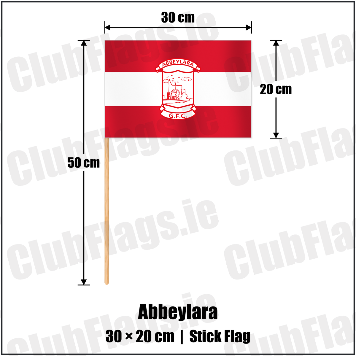 Abbeylara 20cm x 30cm Stick Flag with the club crest and colours, Longford GAA - ClubFlags.ie