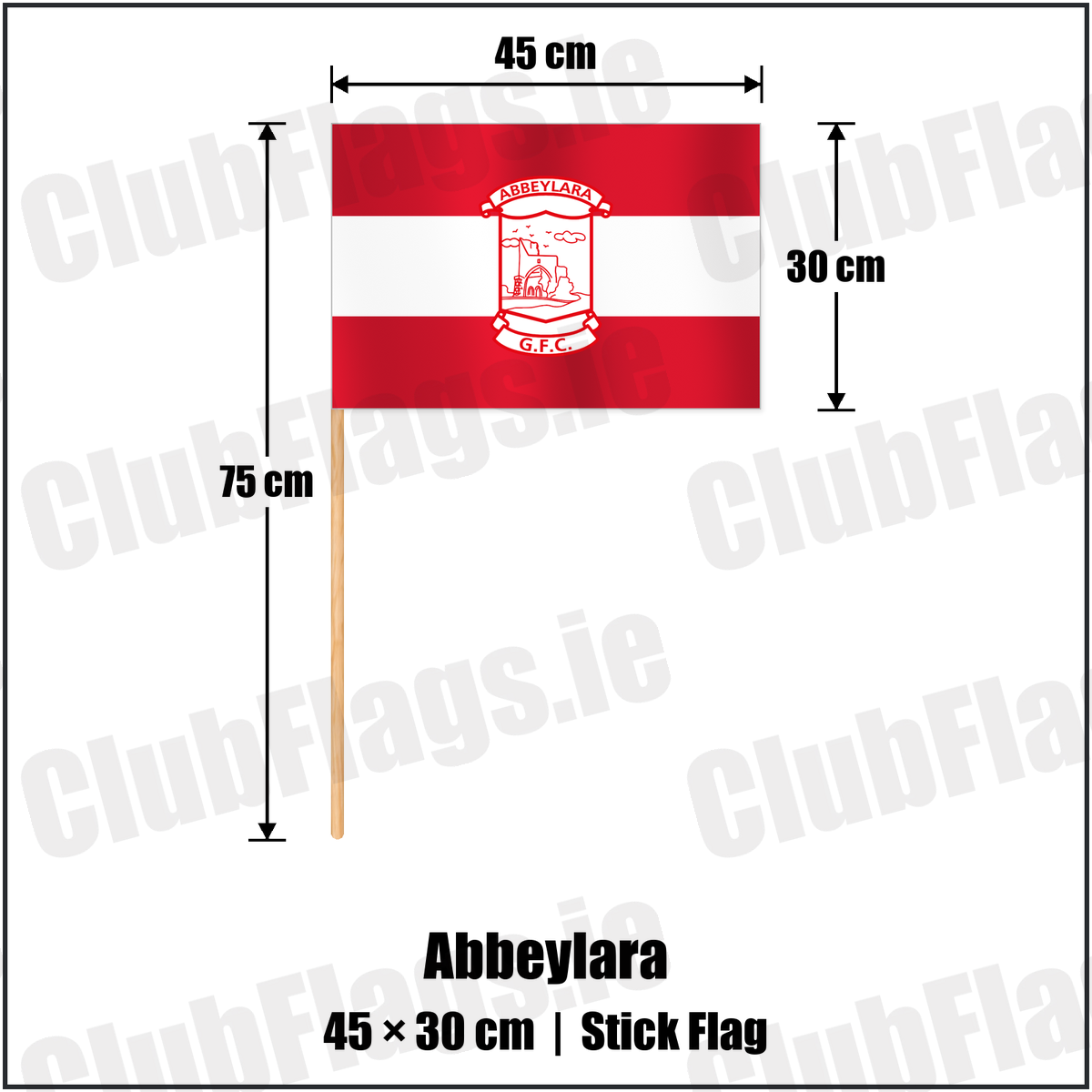 Abbeylara 30cm x 45cm Stick Flag with the club crest and colours, Longford GAA - ClubFlags.ie