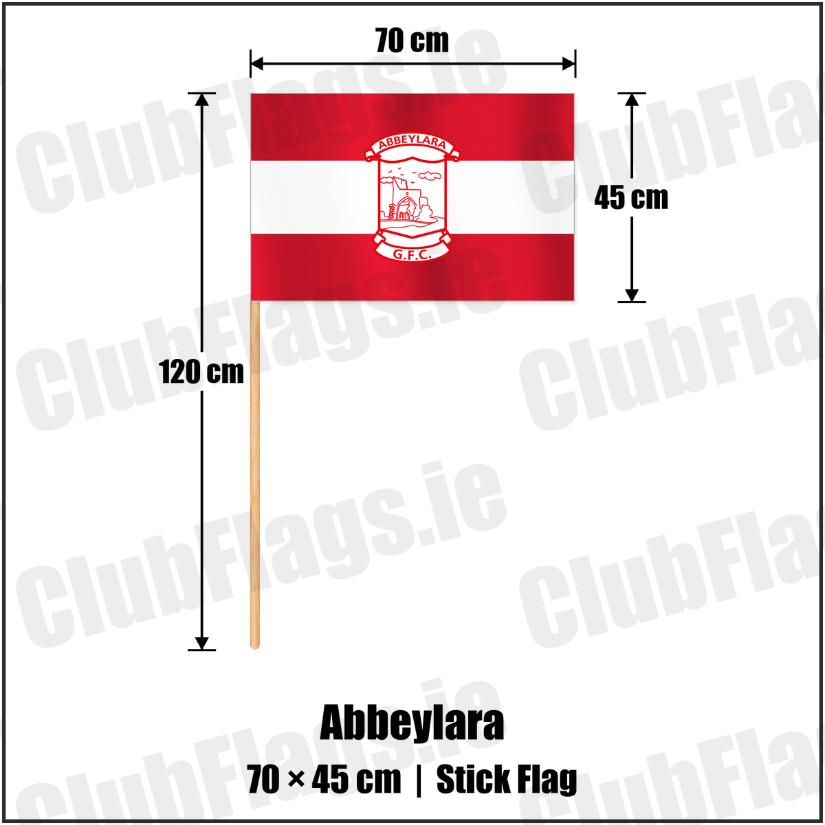 Abbeylara 45cm x 70cm Stick Flag with the club crest and colours, Longford GAA - ClubFlags.ie