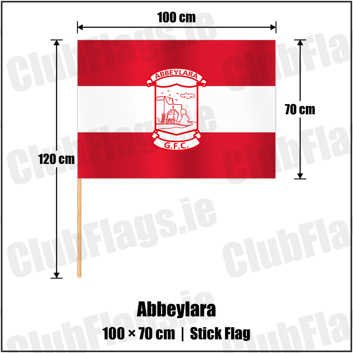Abbeylara 70cm x 100cm Stick Flag with the club crest and colours, Longford GAA - ClubFlags.ie