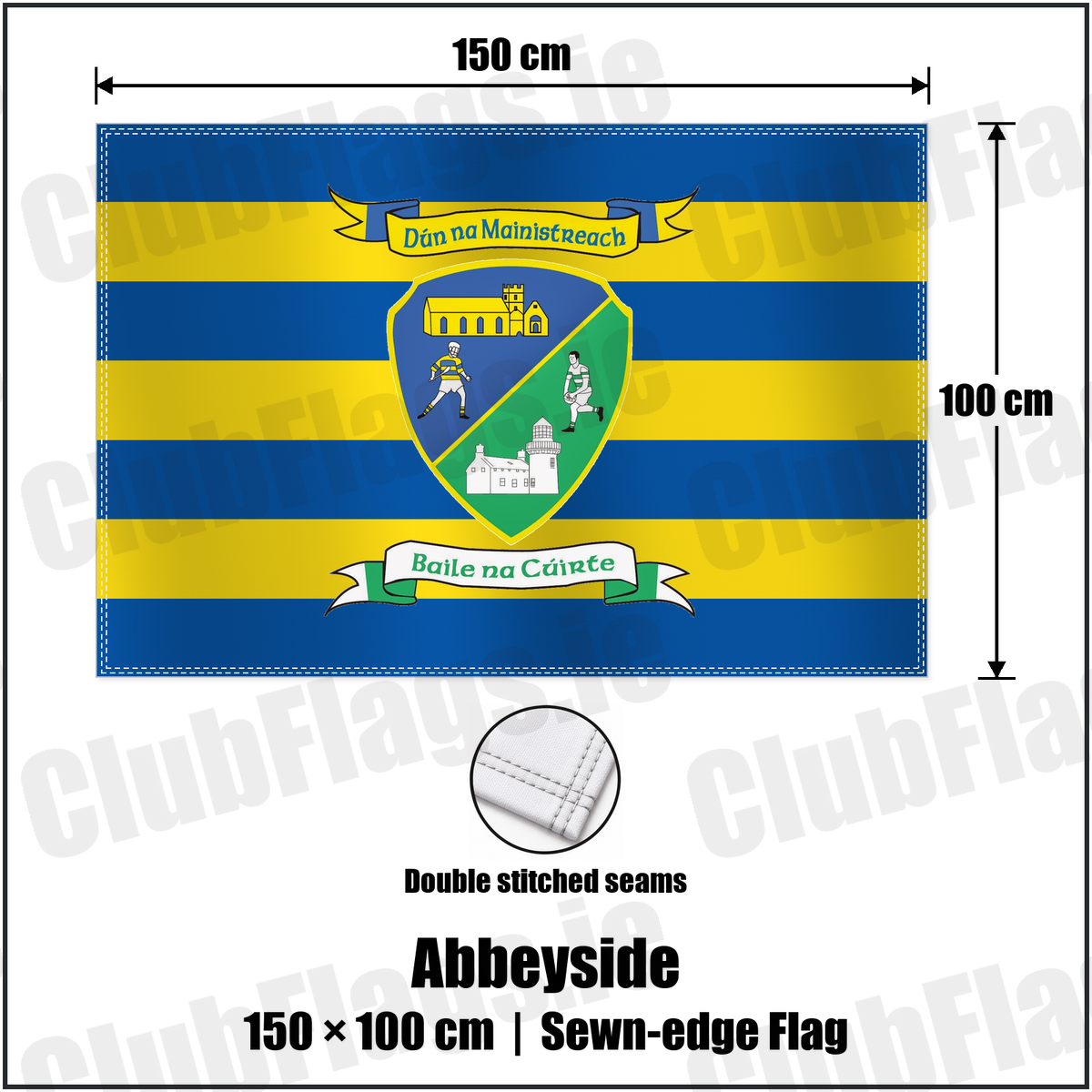 Abbeyside 100cm x 150cm Flag (sewn on the edges) with the club crest and colours, Waterford GAA - ClubFlags.ie