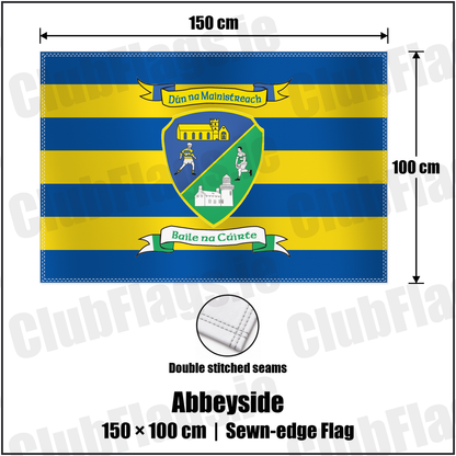 Abbeyside 100cm x 150cm Flag (sewn on the edges) with the club crest and colours, Waterford GAA - ClubFlags.ie