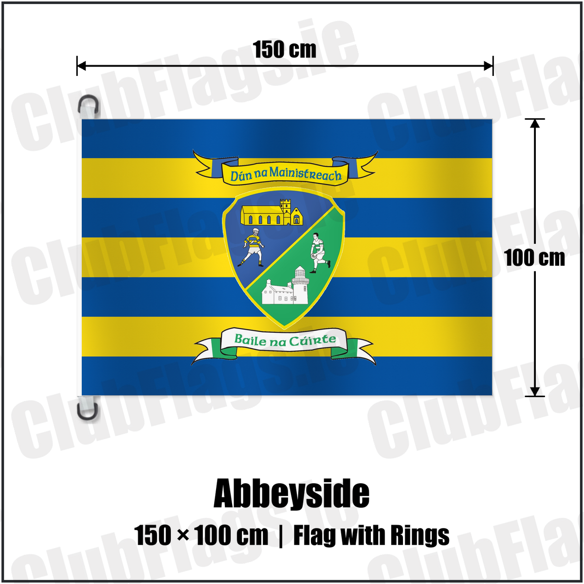 Abbeyside 150cm x 100cm Flag Pole Flag with Rings with the club crest and colours, Waterford GAA - ClubFlags.ie