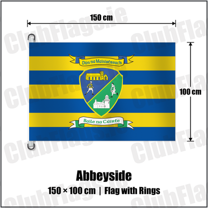 Abbeyside 150cm x 100cm Flag Pole Flag with Rings with the club crest and colours, Waterford GAA - ClubFlags.ie