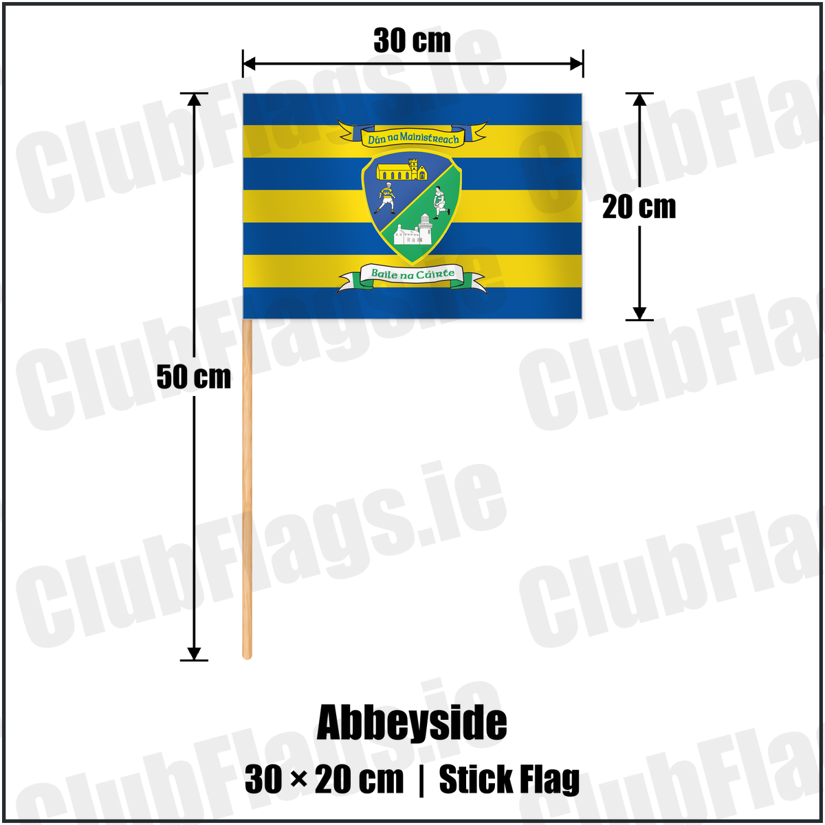 Abbeyside 20cm x 30cm Stick Flag with the club crest and colours, Waterford GAA - ClubFlags.ie