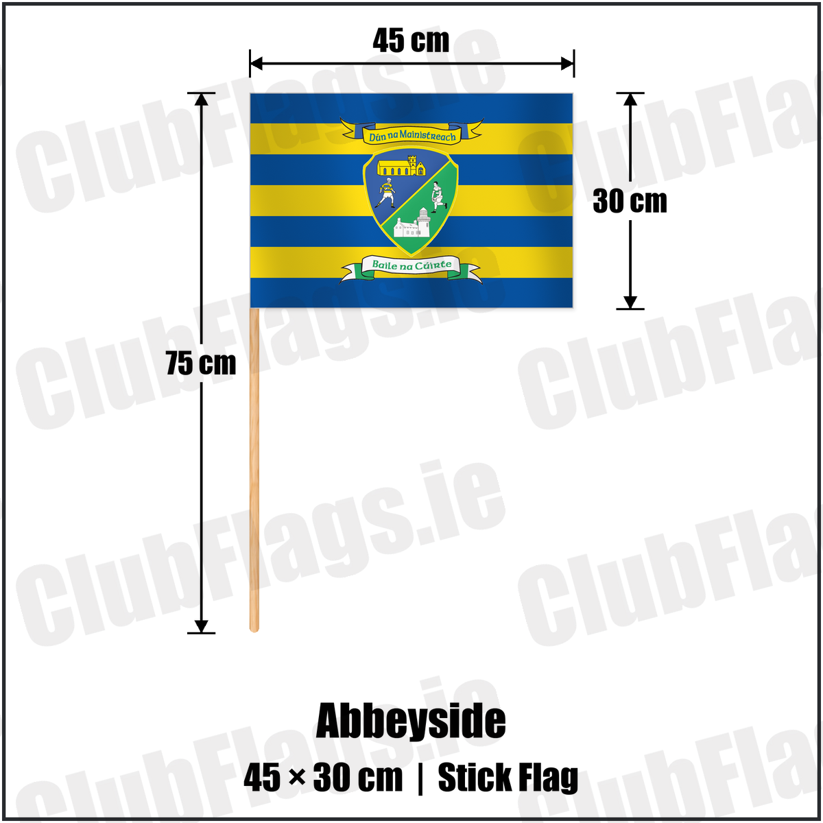 Abbeyside 30cm x 45cm Stick Flag with the club crest and colours, Waterford GAA - ClubFlags.ie