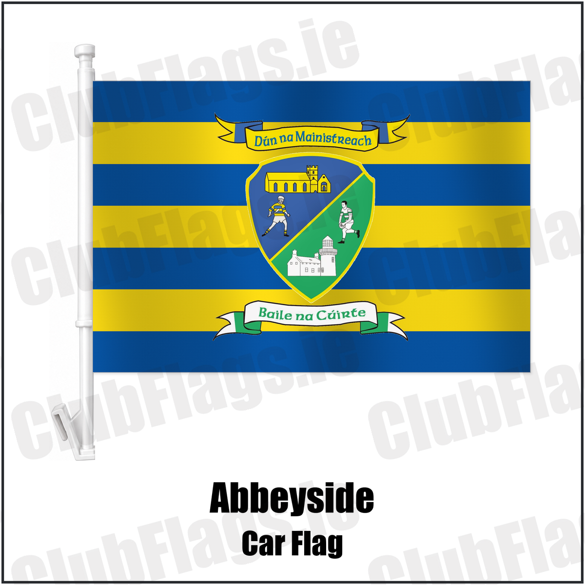 Abbeyside Car Flag with the club crest and colours, Waterford GAA - ClubFlags.ie
