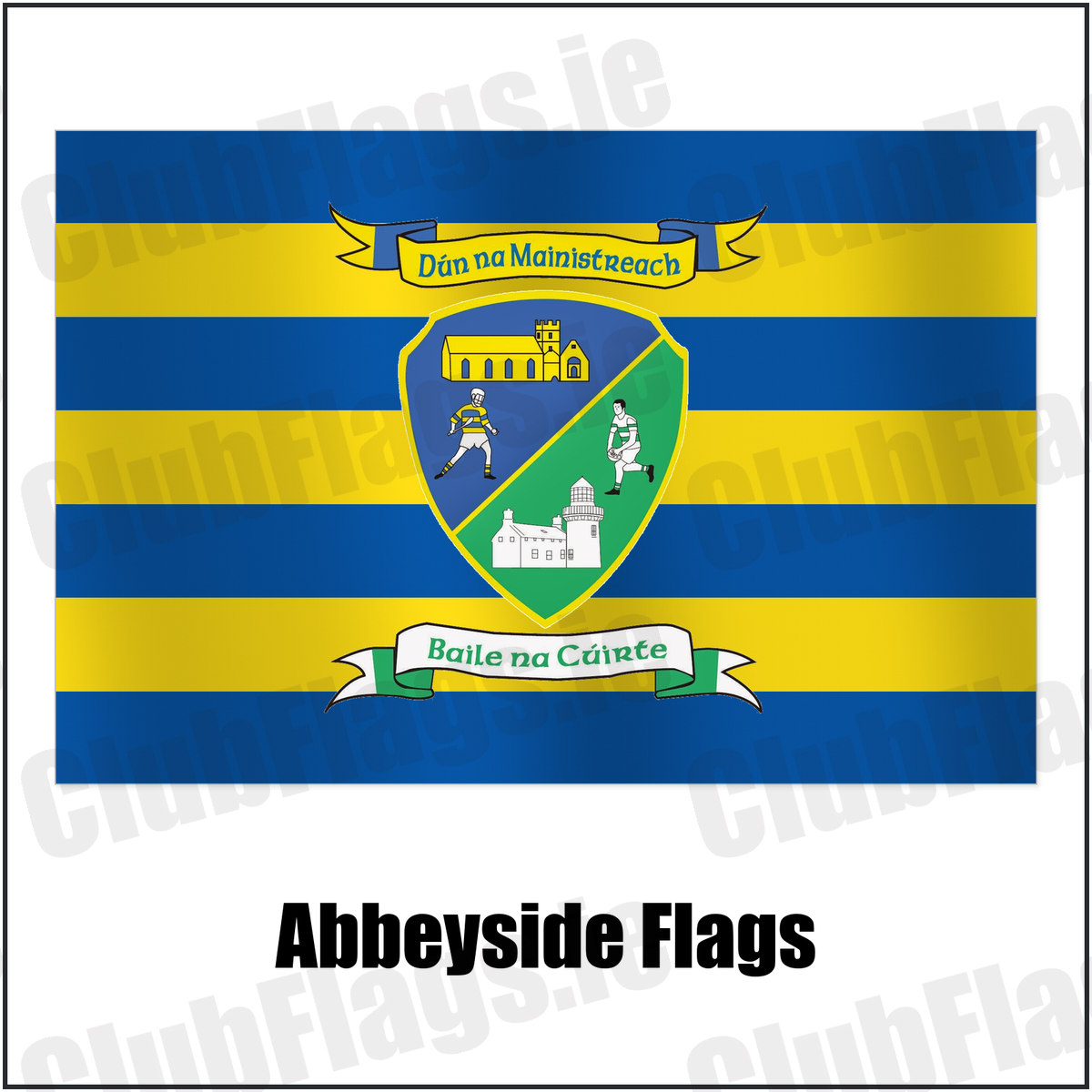 Abbeyside Flags with the club crest and colours, Waterford GAA - ClubFlags.ie