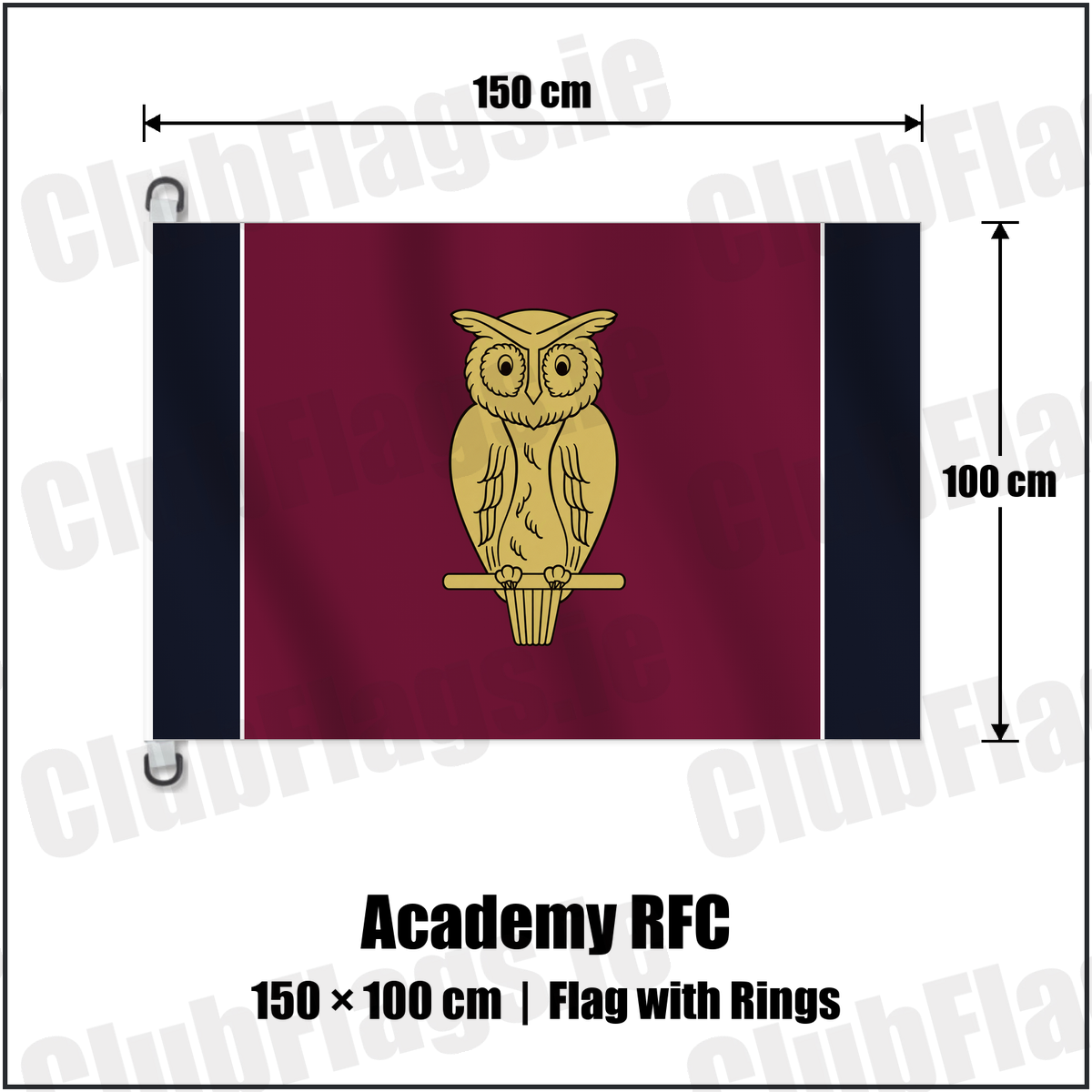 Academy RFC 150cm x 100cm Flag Pole Flag with Rings with the club crest and colours, Antrim Rugby - ClubFlags.ie