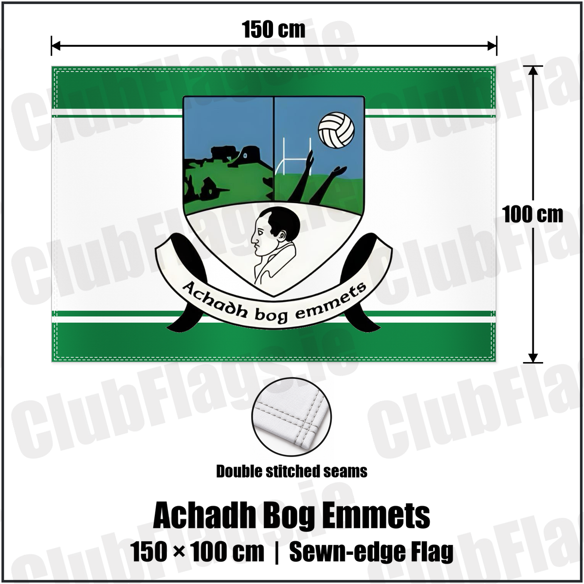 Achadh Bog Emmets 100cm x 150cm Flag (sewn on the edges) with the club crest and colours, Monaghan GAA - ClubFlags.ie