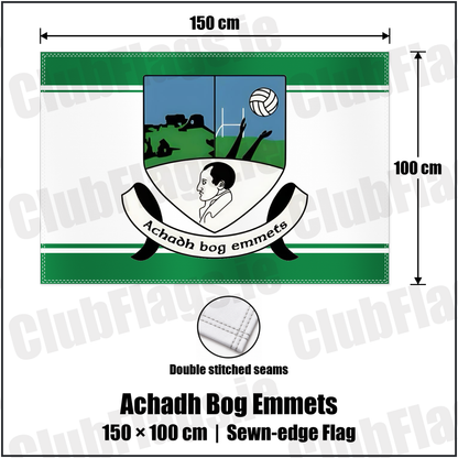 Achadh Bog Emmets 100cm x 150cm Flag (sewn on the edges) with the club crest and colours, Monaghan GAA - ClubFlags.ie