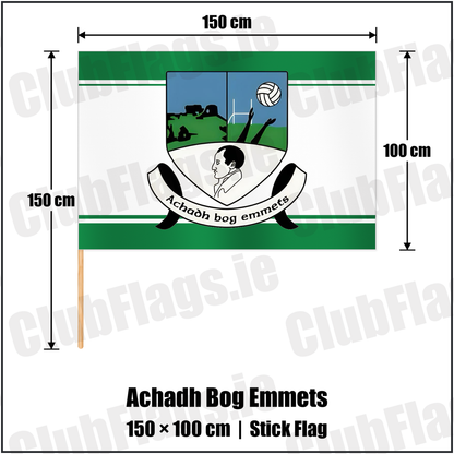 Achadh Bog Emmets 100cm x 150cm Stick Flag with the club crest and colours, Monaghan GAA - ClubFlags.ie