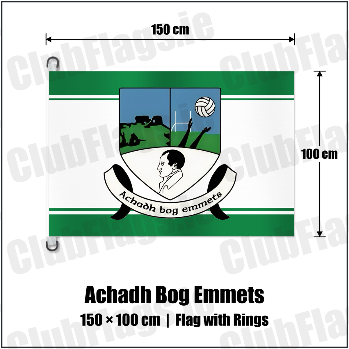 Achadh Bog Emmets 150cm x 100cm Flag Pole Flag with Rings with the club crest and colours, Monaghan GAA - ClubFlags.ie