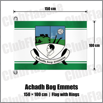 Achadh Bog Emmets 150cm x 100cm Flag Pole Flag with Rings with the club crest and colours, Monaghan GAA - ClubFlags.ie
