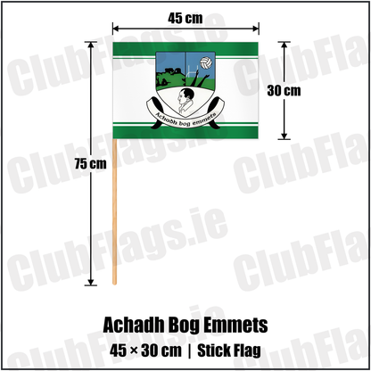 Achadh Bog Emmets 30cm x 45cm Stick Flag with the club crest and colours, Monaghan GAA - ClubFlags.ie