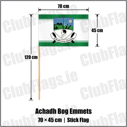 Achadh Bog Emmets 45cm x 70cm Stick Flag with the club crest and colours, Monaghan GAA - ClubFlags.ie