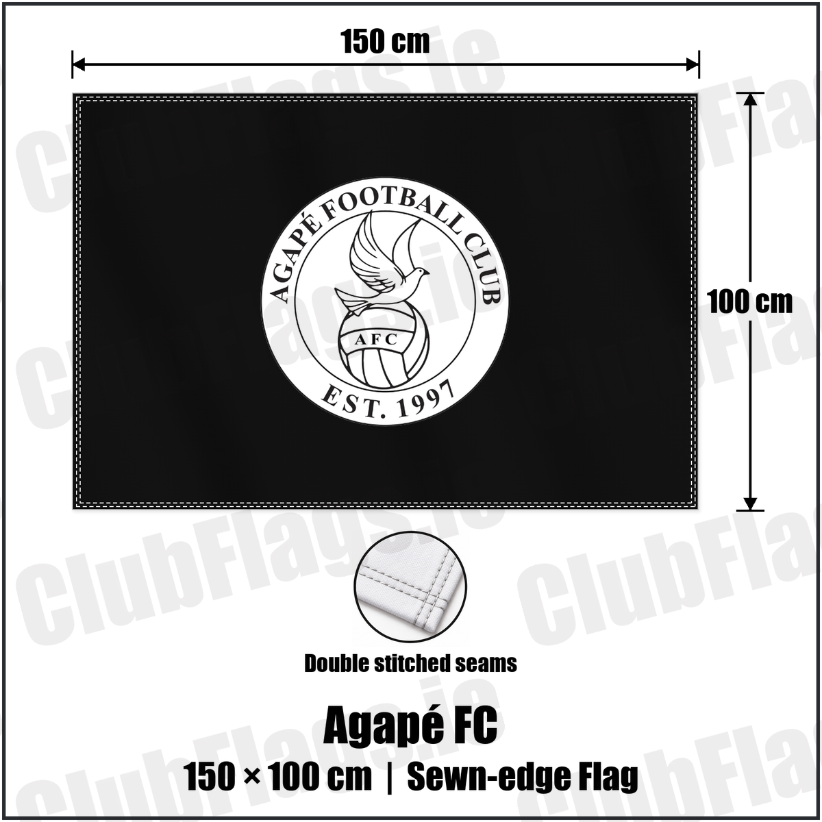 Agapé FC 100cm x 150cm Flag (sewn on the edges) with the club crest and colours, Down Football - ClubFlags.ie